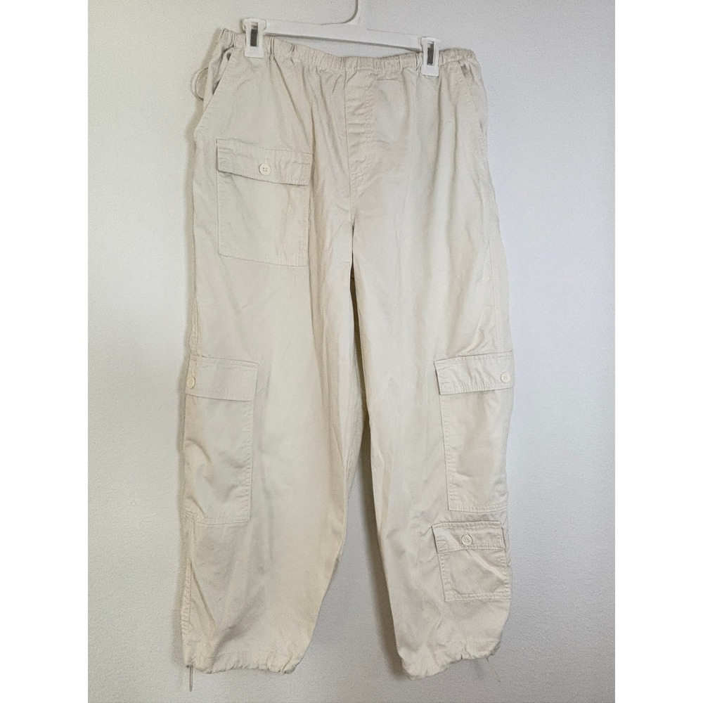 Forever 21 Mens XL Cream Cargo Pants Elastic Waist Toggle Hem Utility Streetwear